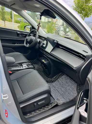 Modern interior of the Honda electric taxi in Elbasan — comfortable seats and digital display